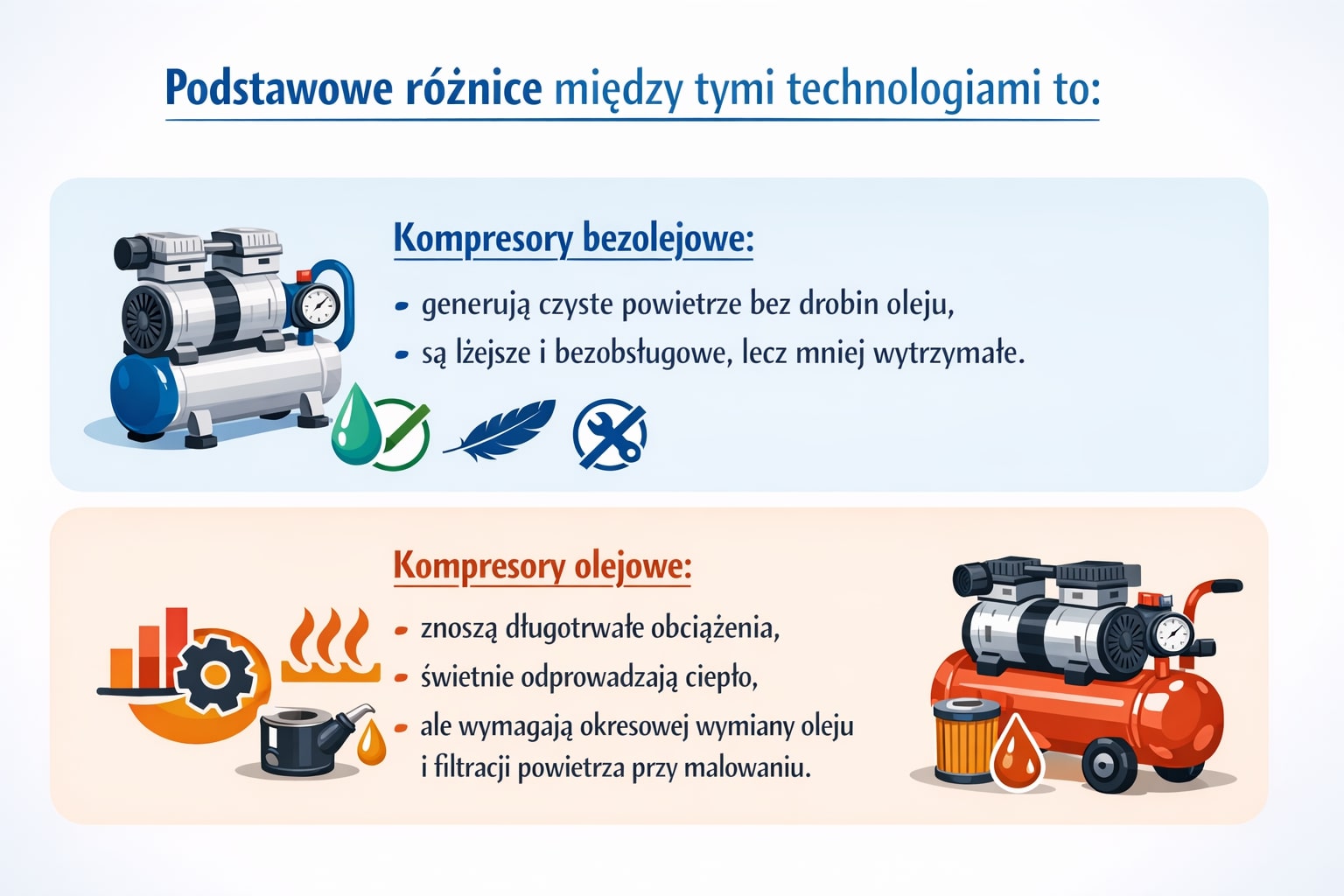 Kompresory bezolejowe i olejowe - podstawowe różnice