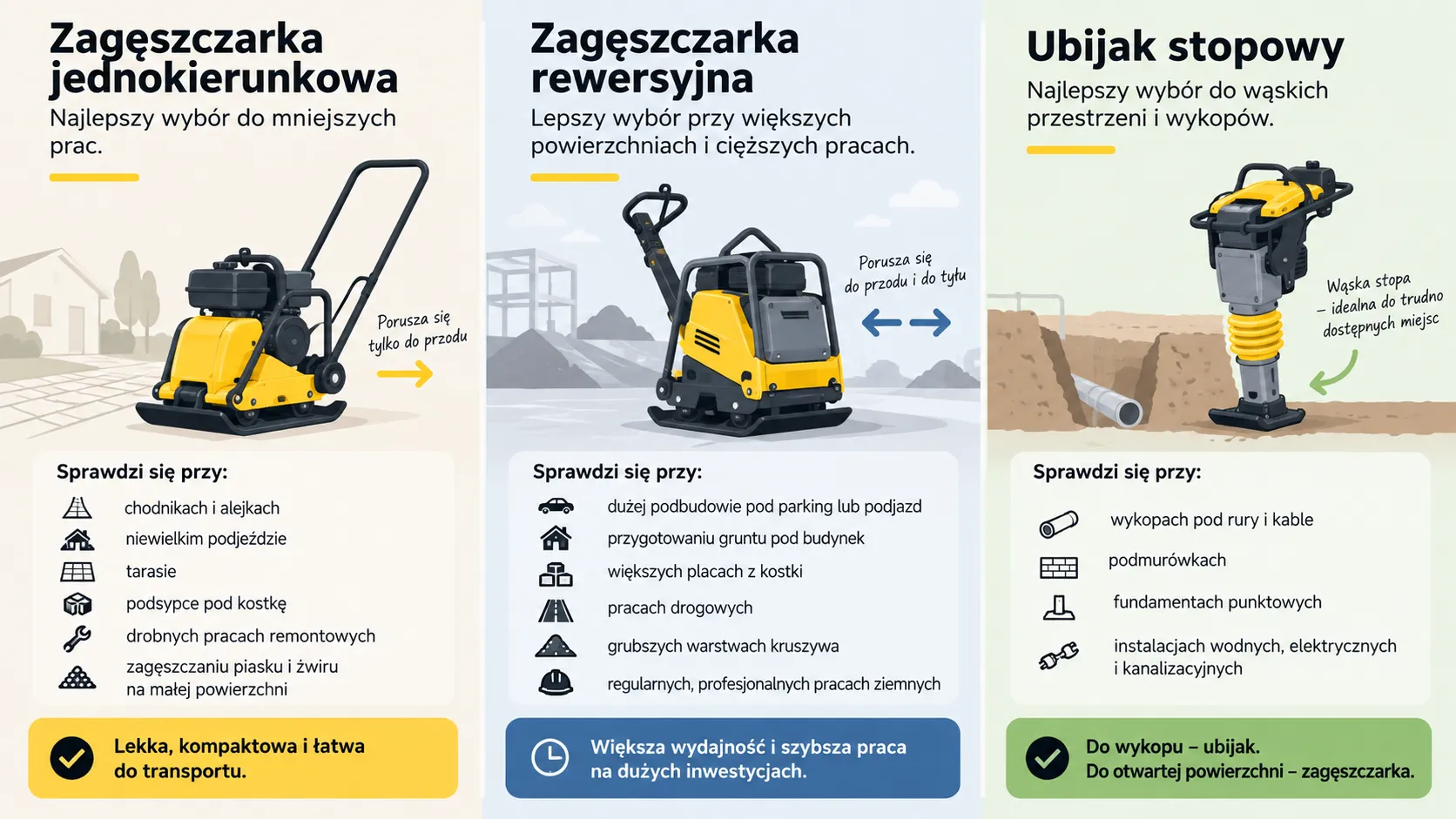 Zagęszczarka jednokierunkowa, zagęszczarka rewersyjna, ubijak stopowy