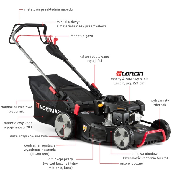 Kosiarka spalinowa z koszem Hortmasz HKS PRO 553 N L224 + olej + dostawa gratis!