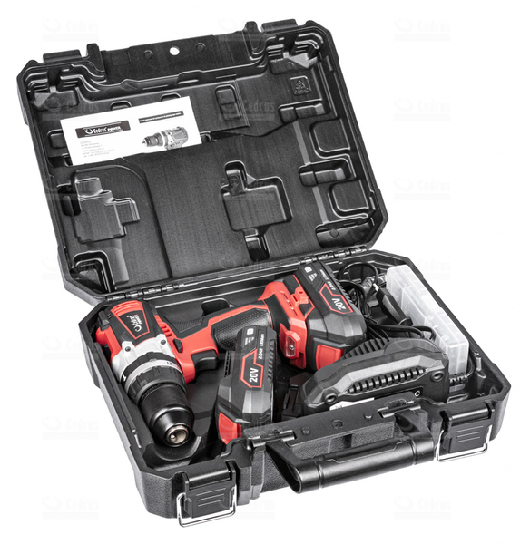 Wiertarko–wkrętarka udarowa Cedrus Power+ HD58Li-SET z baterią i ładowarką w walizce